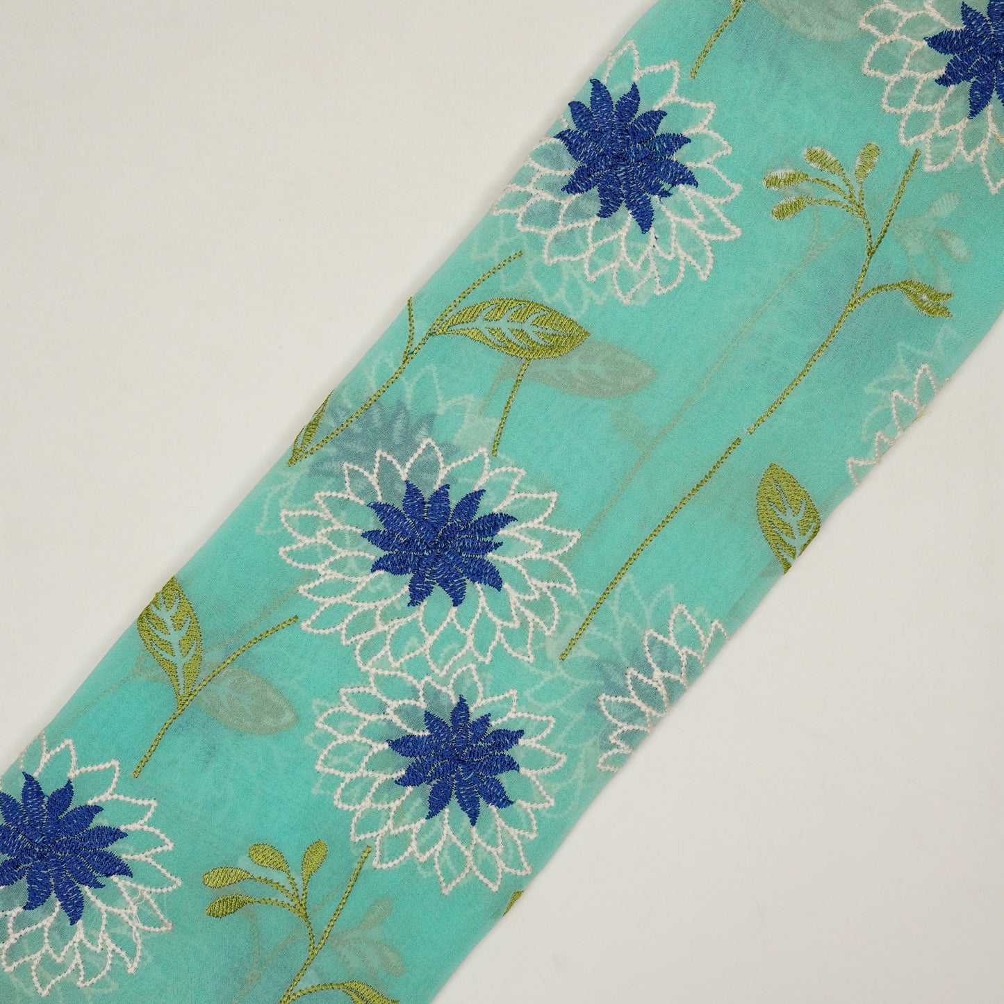 Akila Sky Blue Viscose Georgette Embroidered Fabric in Jaal Pattern