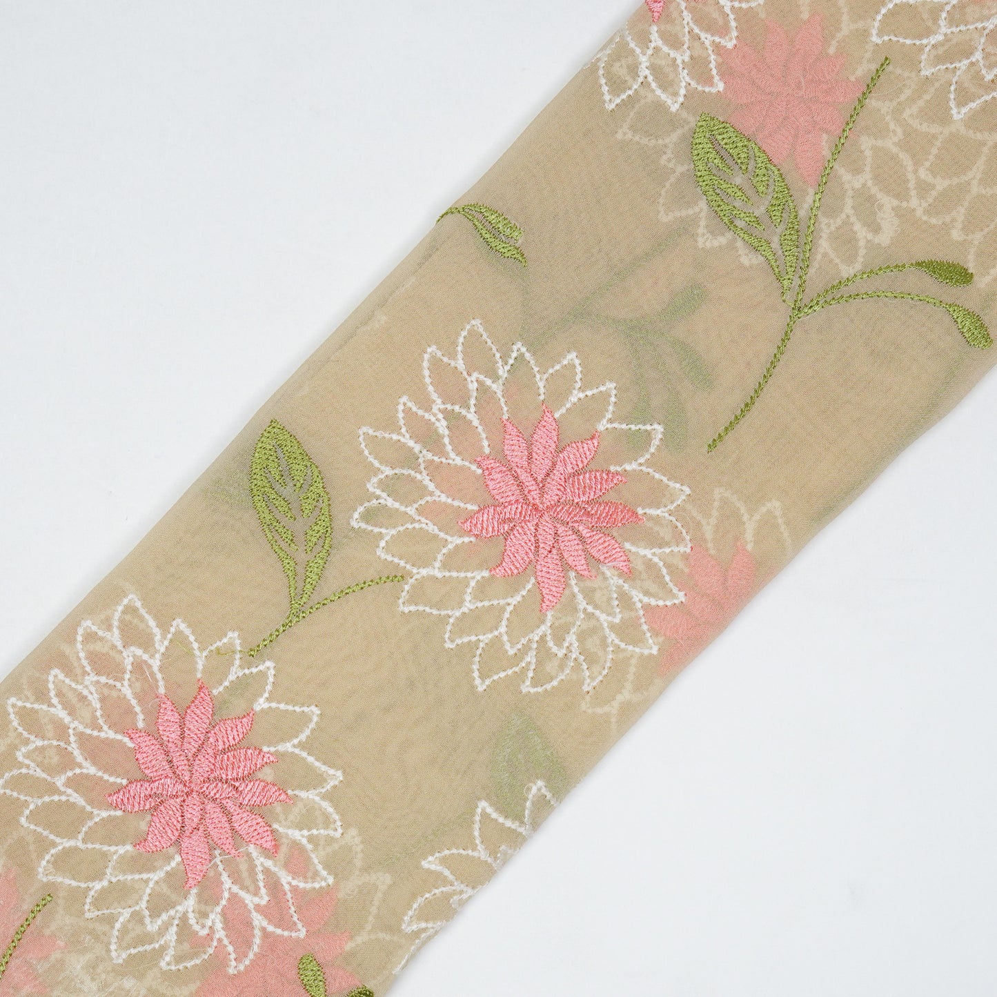 Akila Beige Viscose Georgette Embroidered Fabric in Jaal Pattern