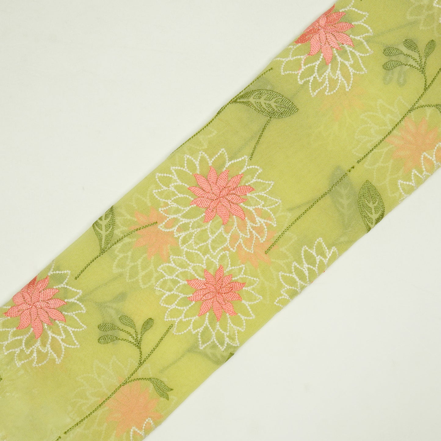 Akila Lemon Viscose Georgette Embroidered Fabric in Jaal Pattern