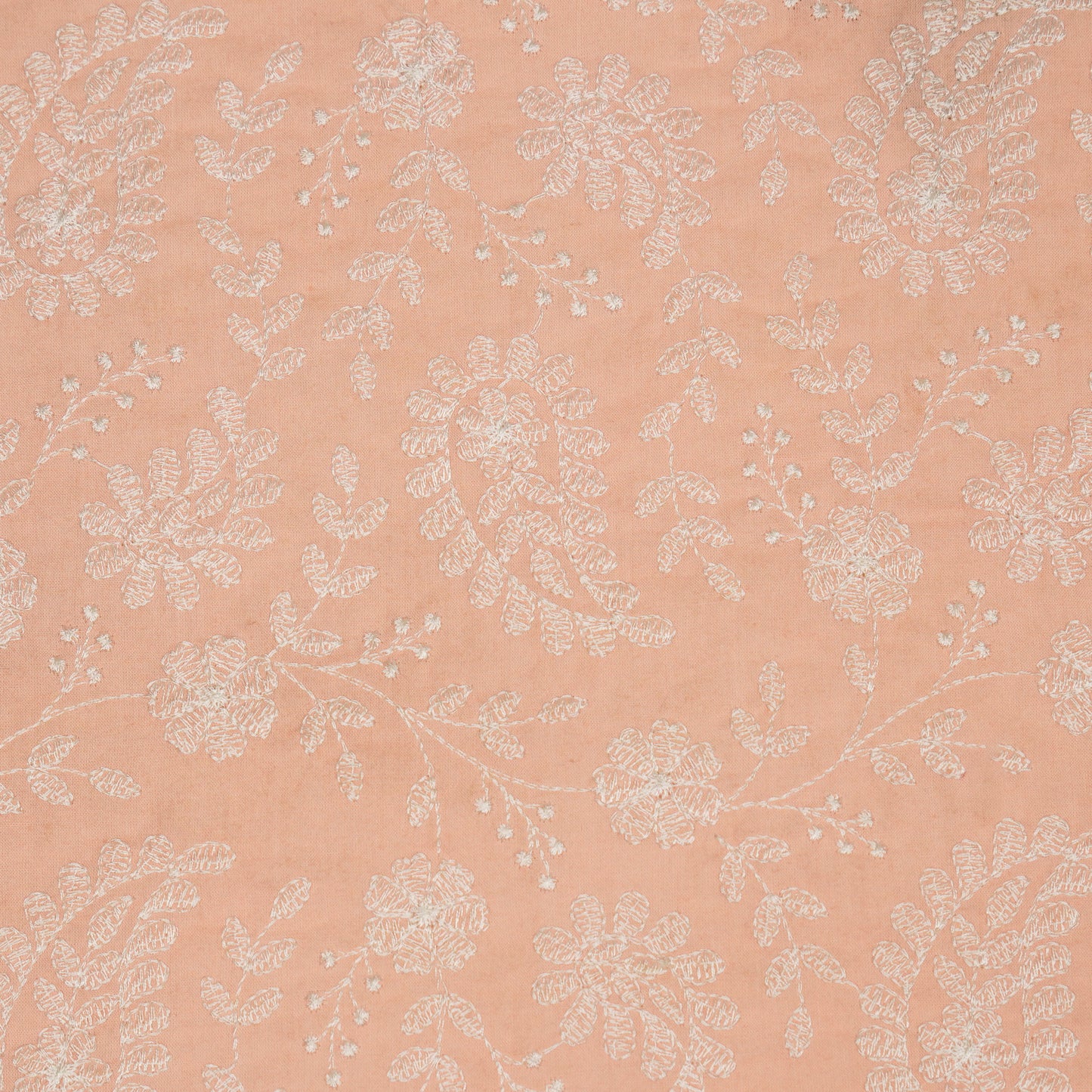 Daania Peach Cotton Embroidered Fabric in Jaal Pattern
