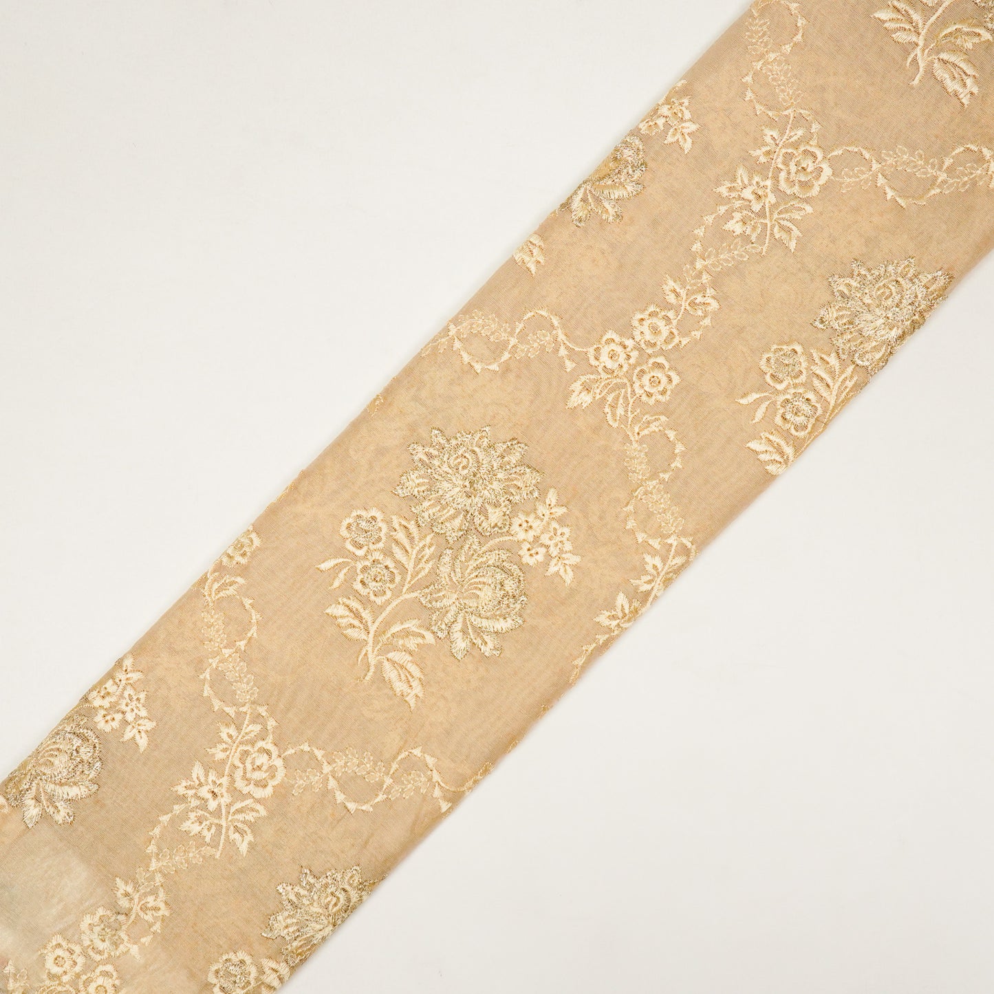 Nurul Beige/Cream Chanderi Embroidered Fabric in Jaal Pattern