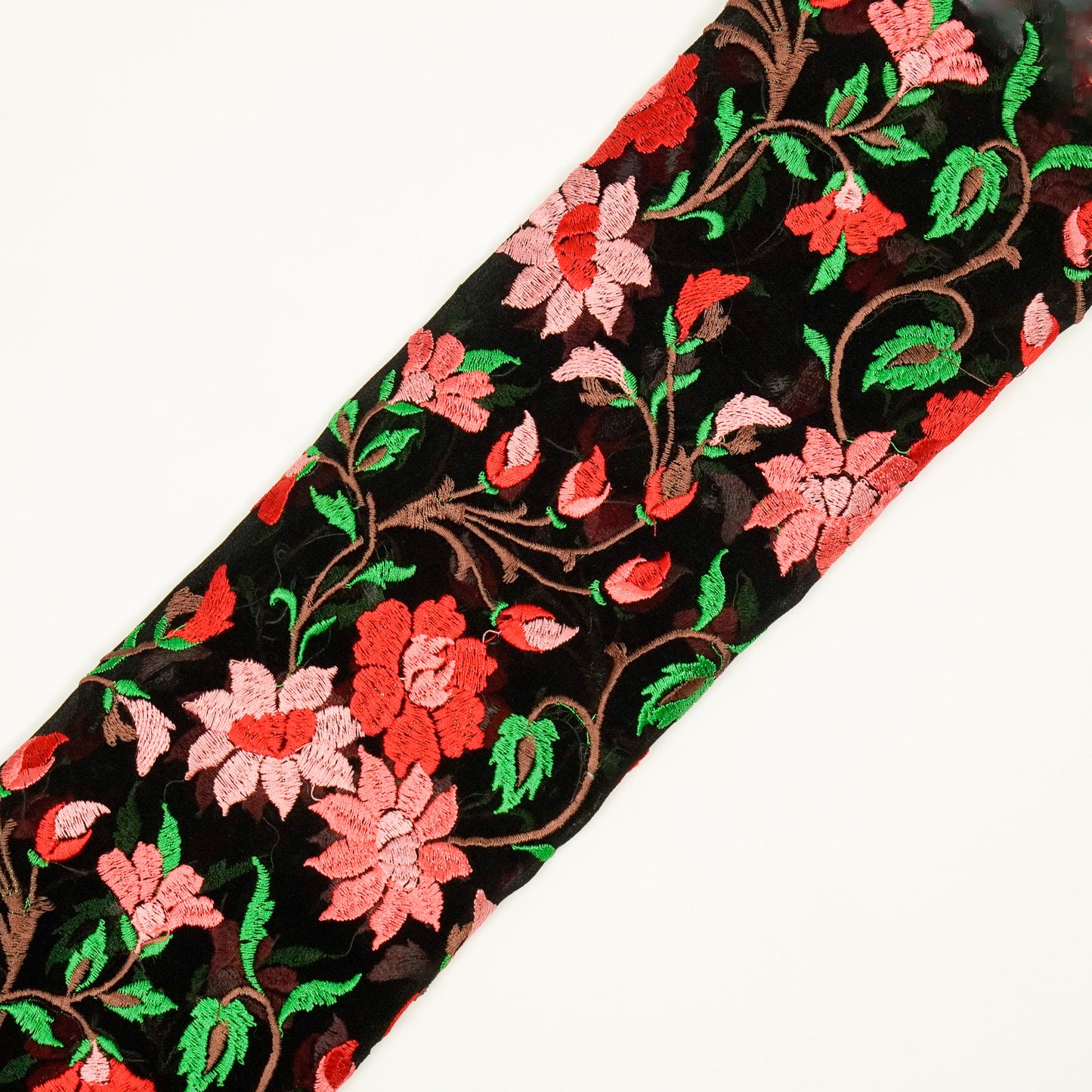 Tahani Floral Black Viscose Georgette Embroidered Fabric in Jaal Pattern