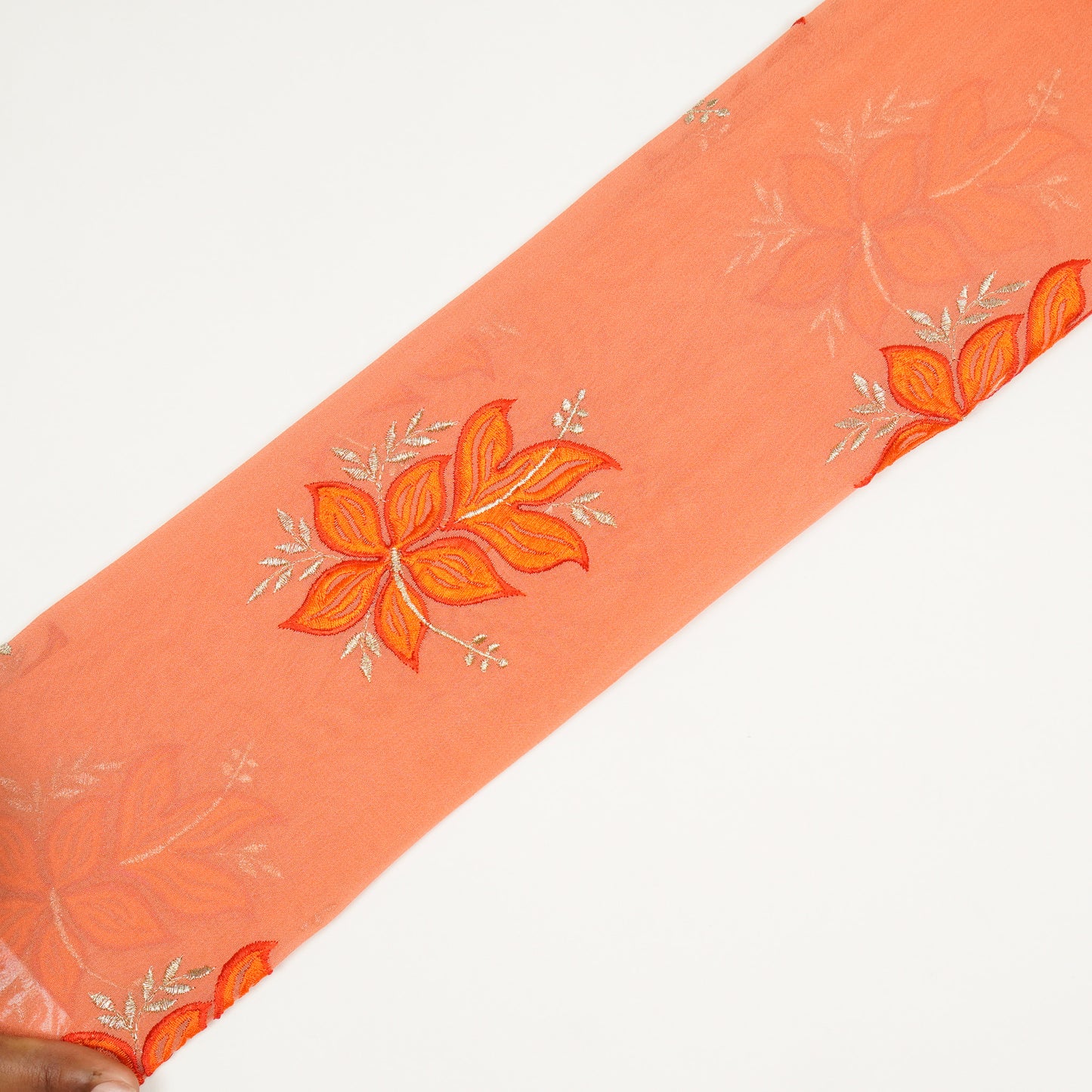 Shiza Peach Viscose Georgette Embroidered Fabric in Buta Pattern