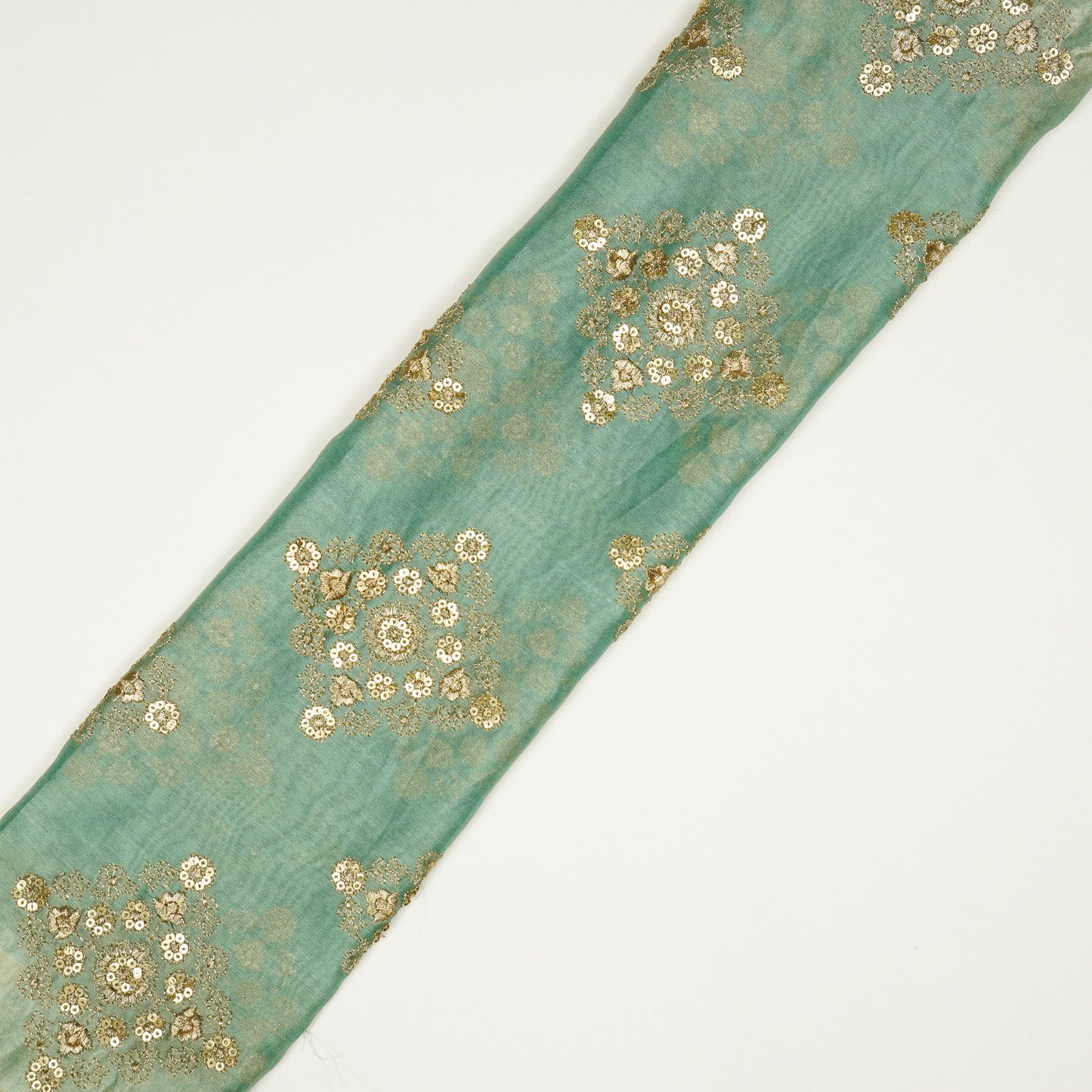 Amina Light Teal Chanderi Embroidered Fabric in Buta Pattern