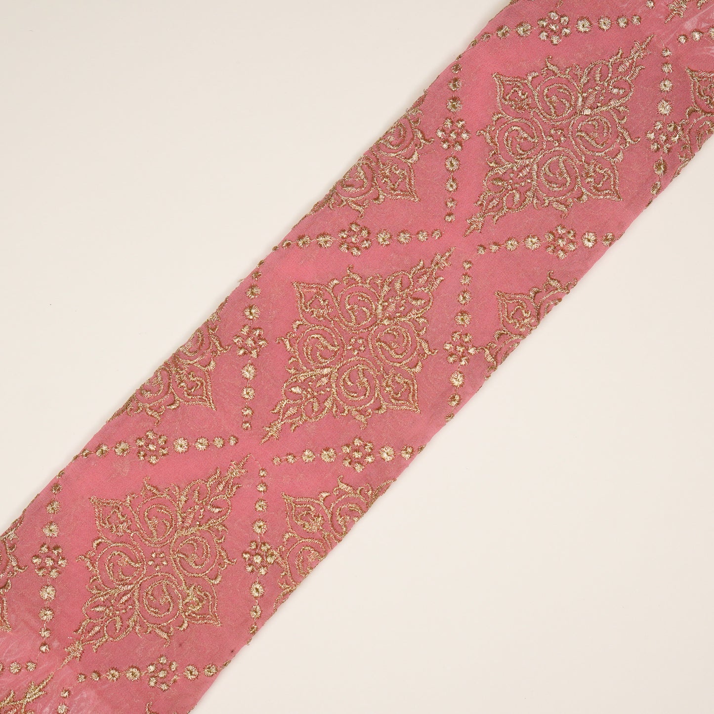 Iaika Pink Chanderi Embroidered Fabric in Jaal Pattern