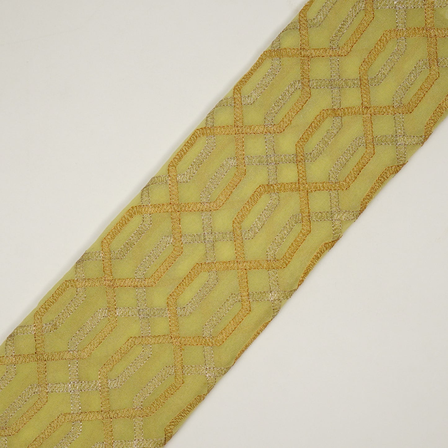 Rutui Lemon Viscose Georgette Embroidered Fabric in Jaal Pattern