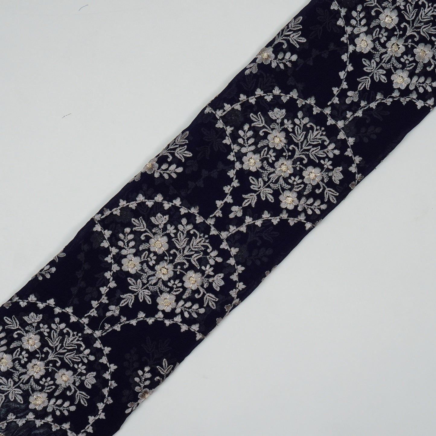 Mritsa Navy Blue Viscose Georgette Embroidered Fabric in Jaal Pattern