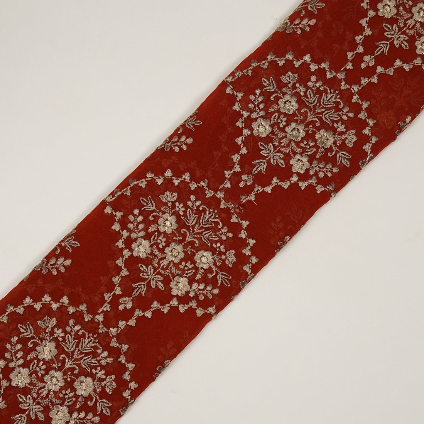 Mritsa Red Viscose Georgette Embroidered Fabric in Jaal Pattern