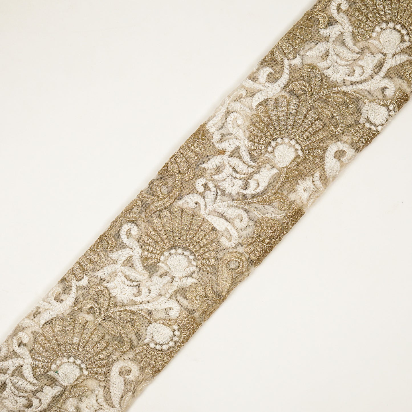 Eila Ivory Nylon Net Embroidered Fabric in Jaal Pattern