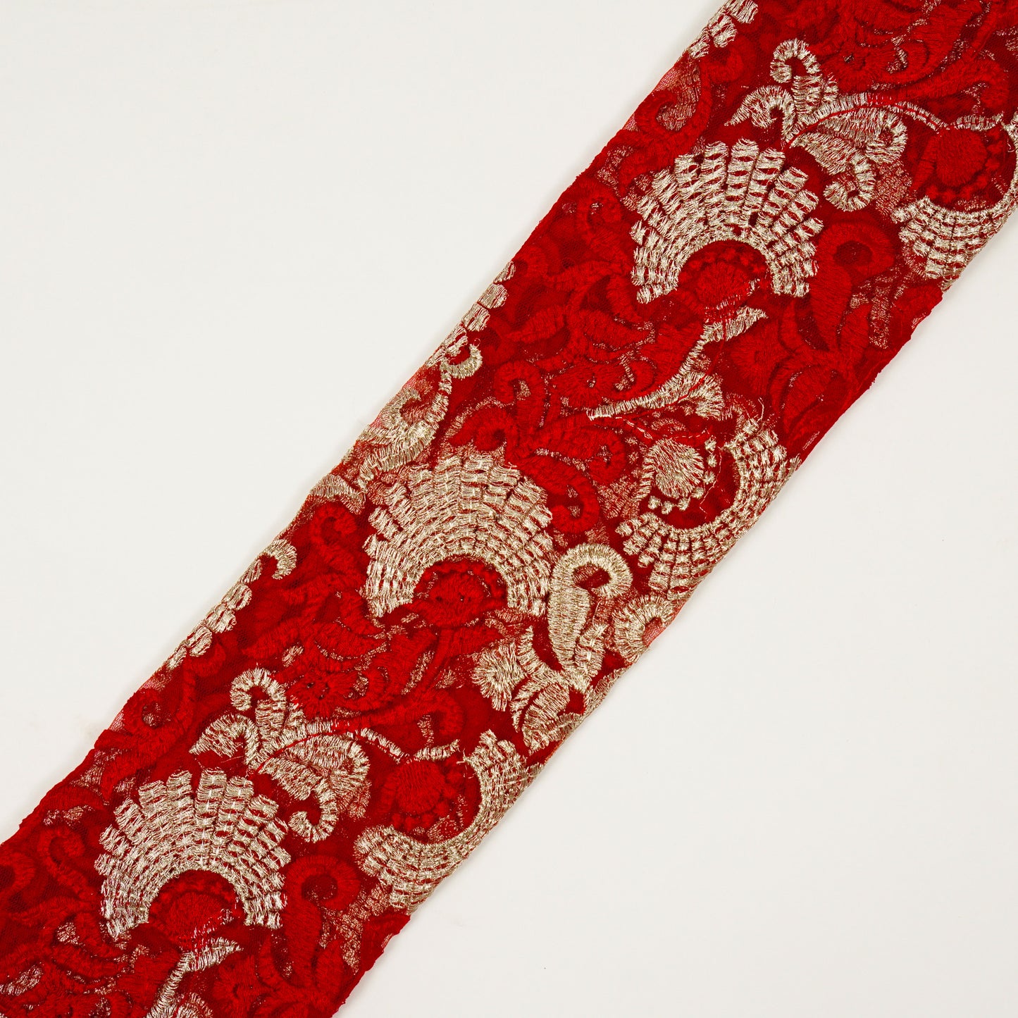 Eila Red Nylon Net Embroidered Fabric in Jaal Pattern