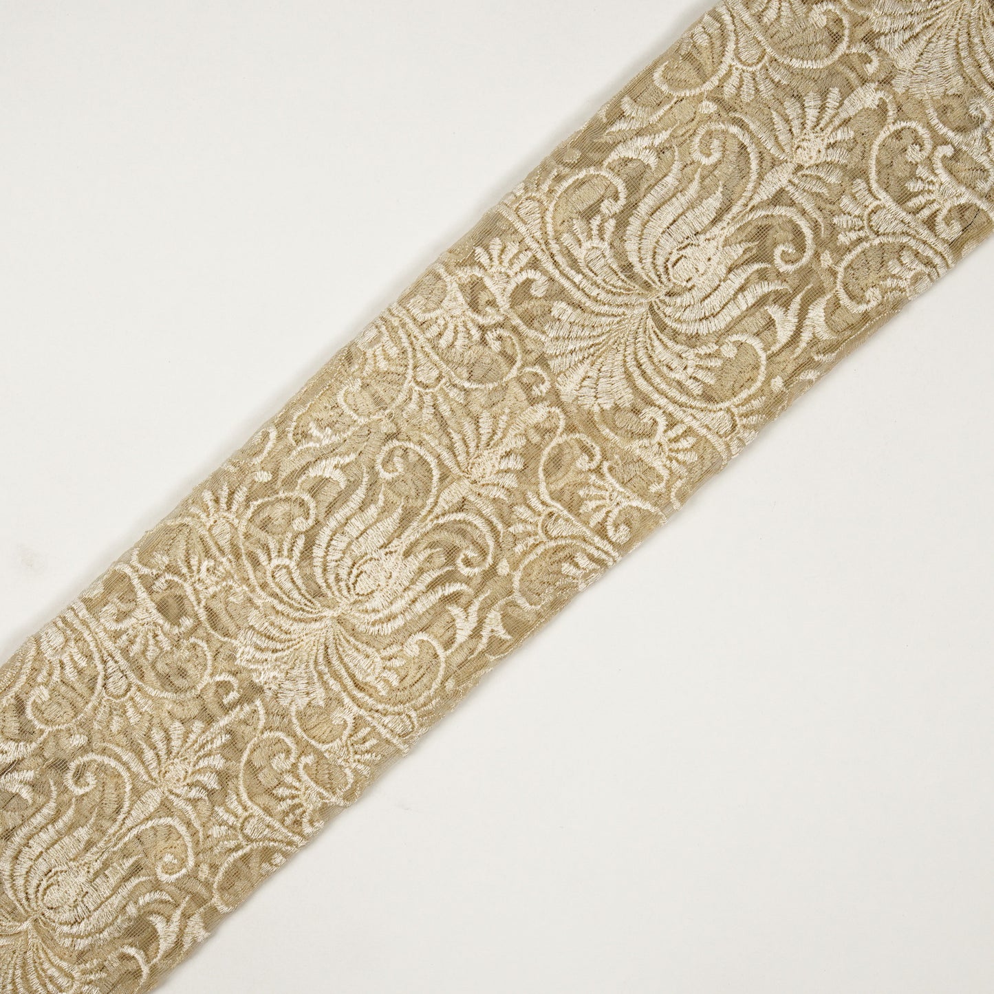 Esra Ivory Nylon Net Embroidered Fabric in Jaal Pattern