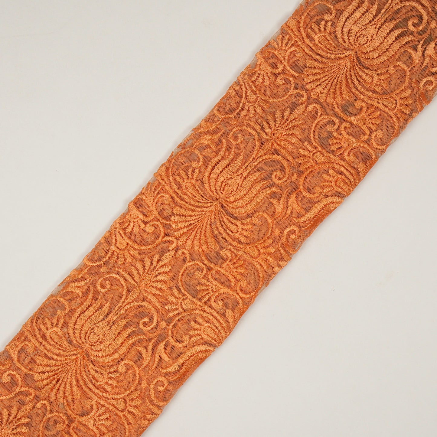 Esra Light Peach Nylon Net Embroidered Fabric in Jaal Pattern