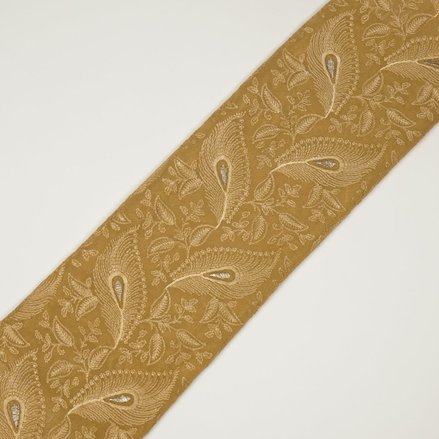 Fawyat Almond Viscose Georgette Embroidered Fabric in Jaal Pattern