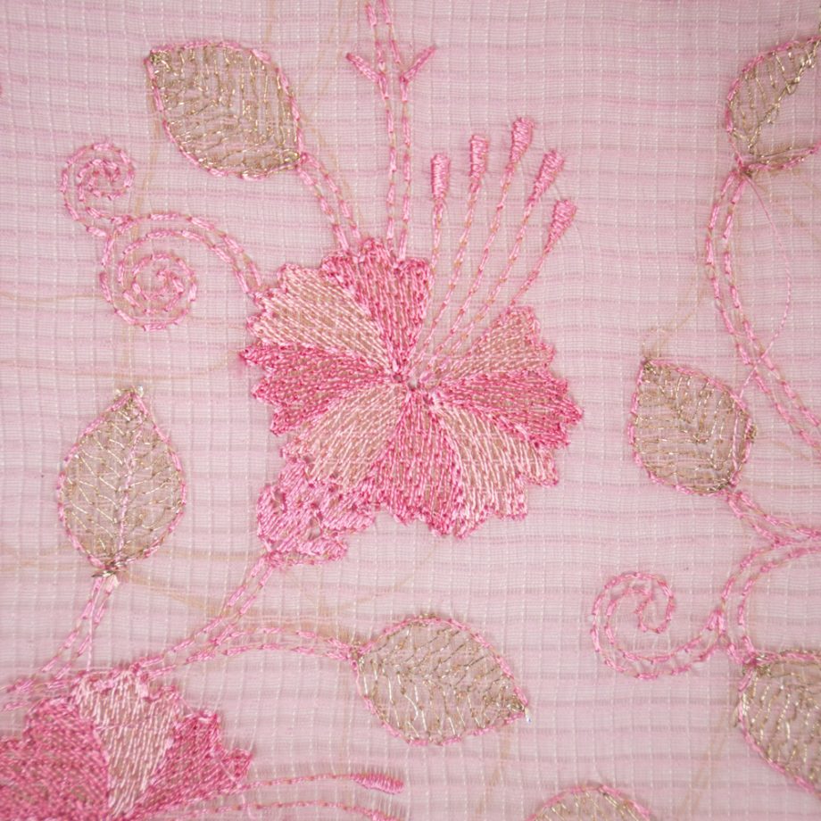 Tasnim Pink Semi Munga Kota Embroidered Fabric in Jaal Pattern