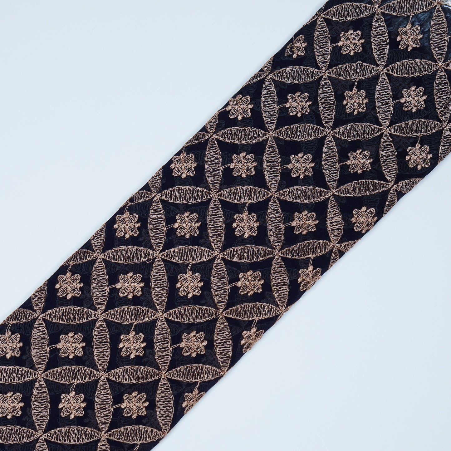 Eshal Navy Blue Viscose Georgette Embroidered Fabric in Jaal Pattern