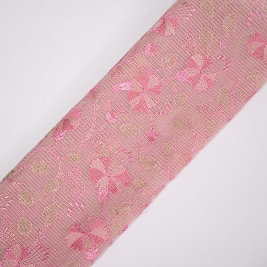 Tasnim Pink Semi Munga Kota Embroidered Fabric in Jaal Pattern