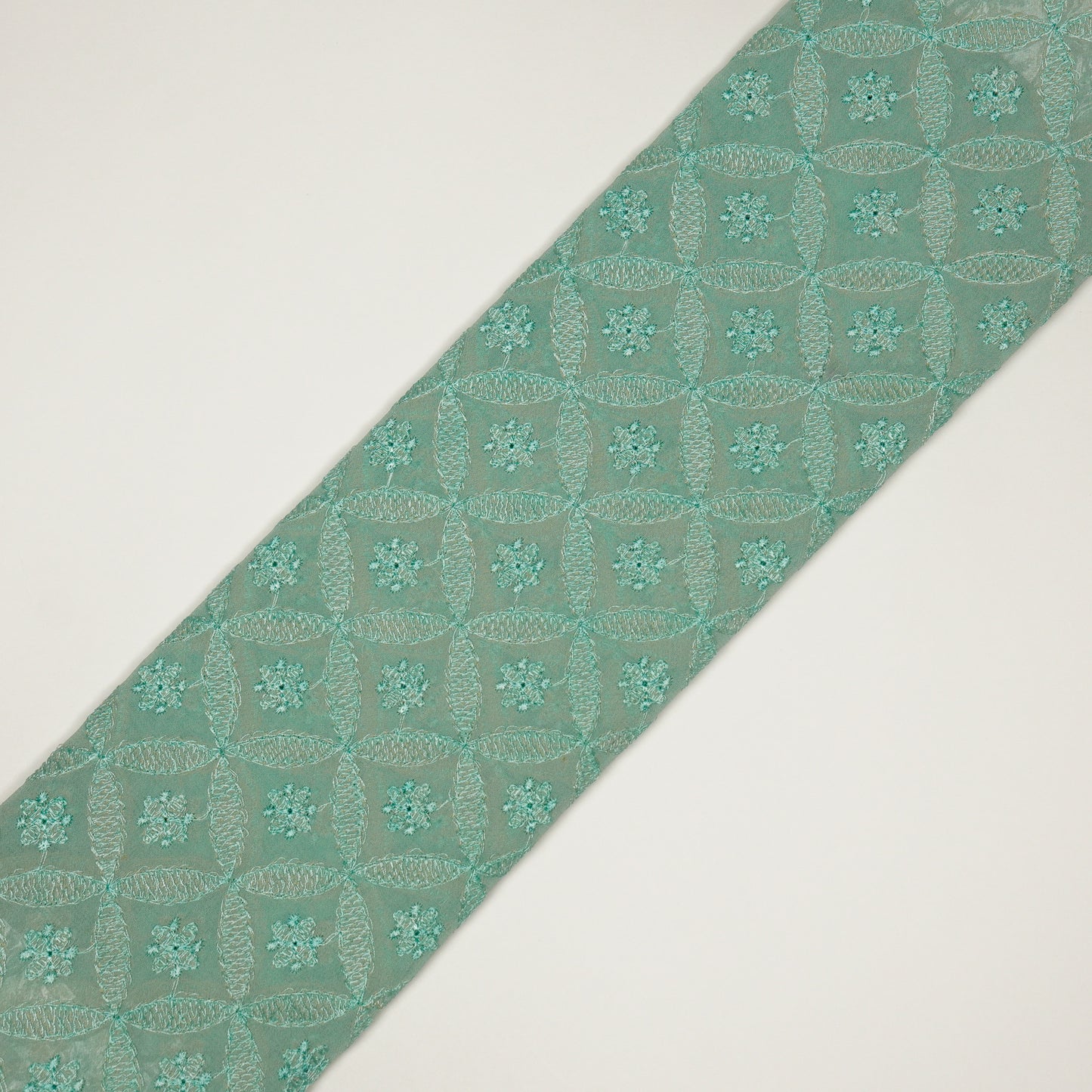 Eshal Turquoise Viscose Georgette Embroidered Fabric in Jaal Pattern