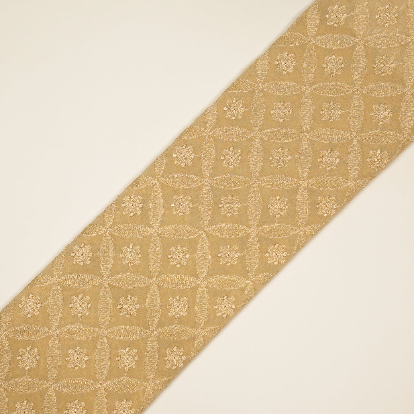 Eshal Beige Viscose Georgette Embroidered Fabric in Jaal Pattern