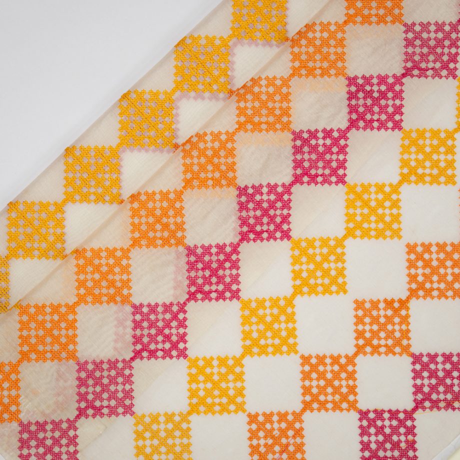 Nyra Ivory Chanderi Embroidered Fabric in Geometric Buta Pattern