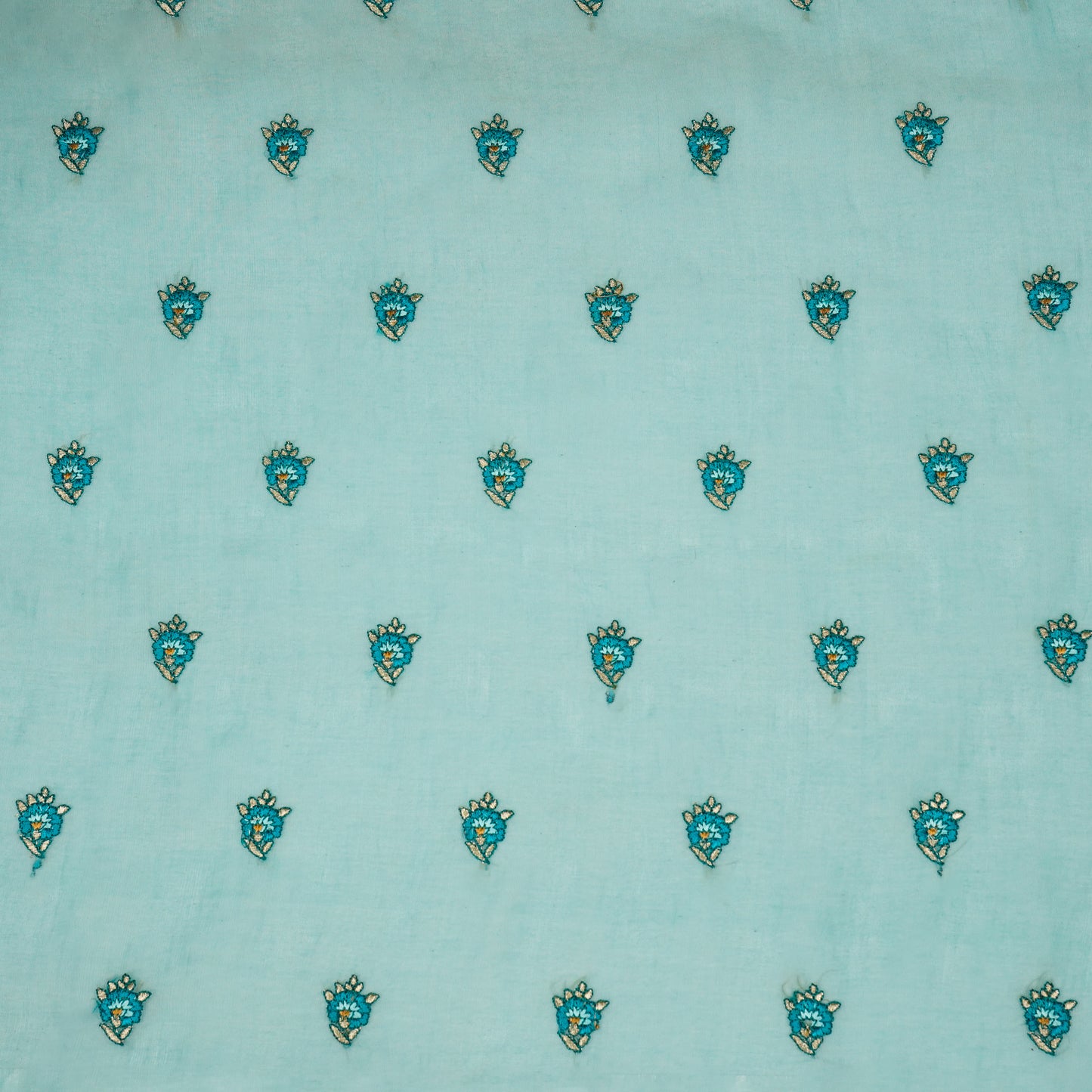 Aakifah Turquoise Mul Chanderi Embroidered Fabric in Buta Pattern