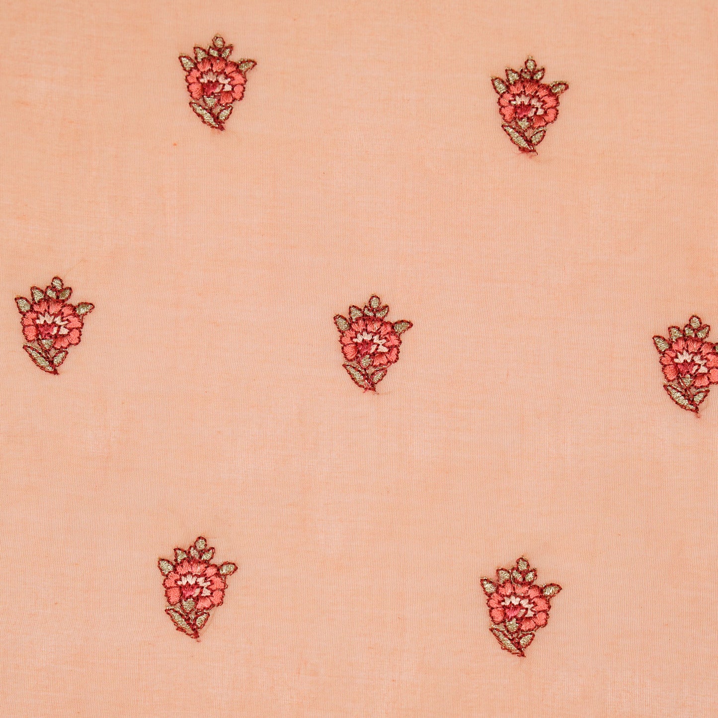 Aakifah Peach Mul Chanderi Embroidered Fabric in Buta Pattern