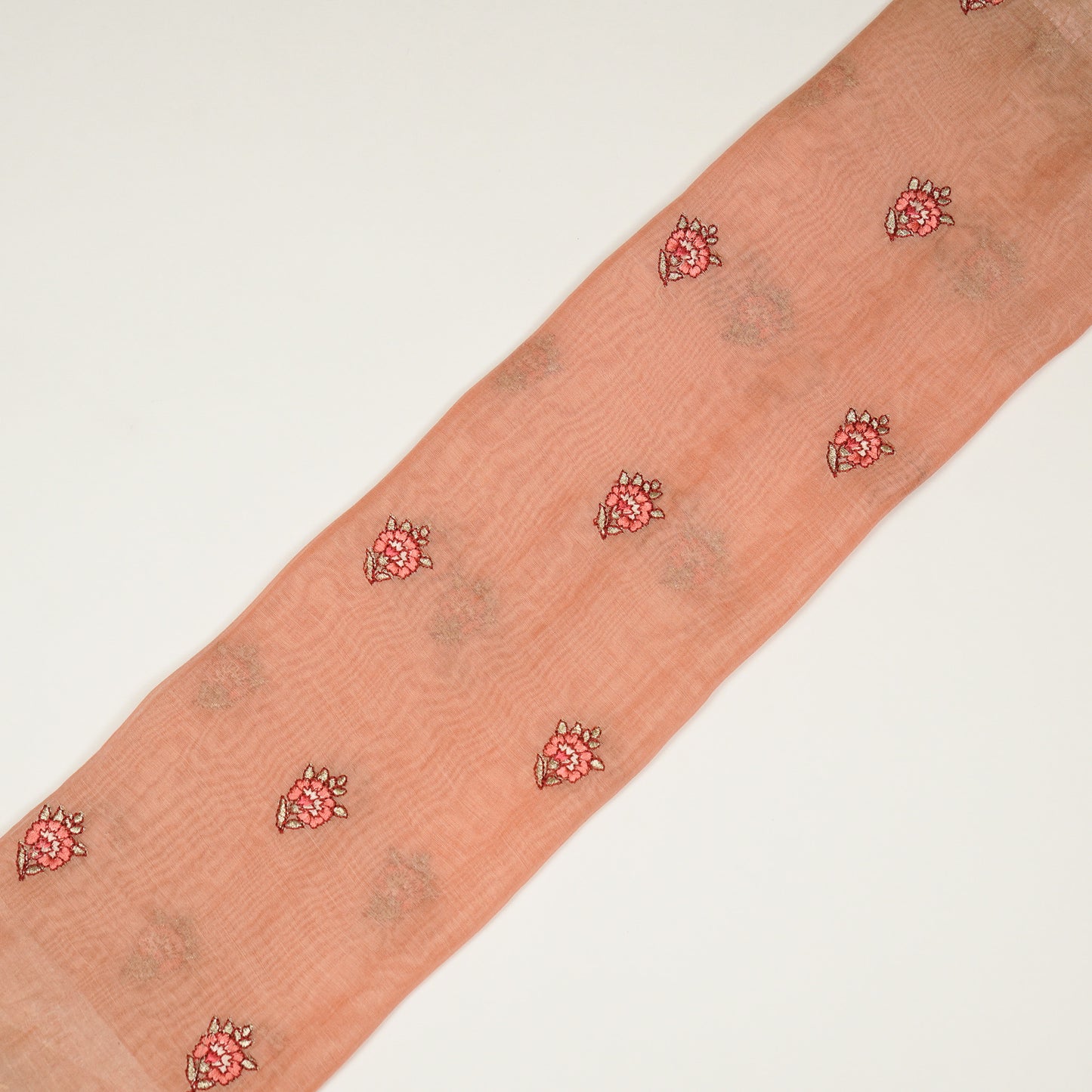 Aakifah Peach Mul Chanderi Embroidered Fabric in Buta Pattern