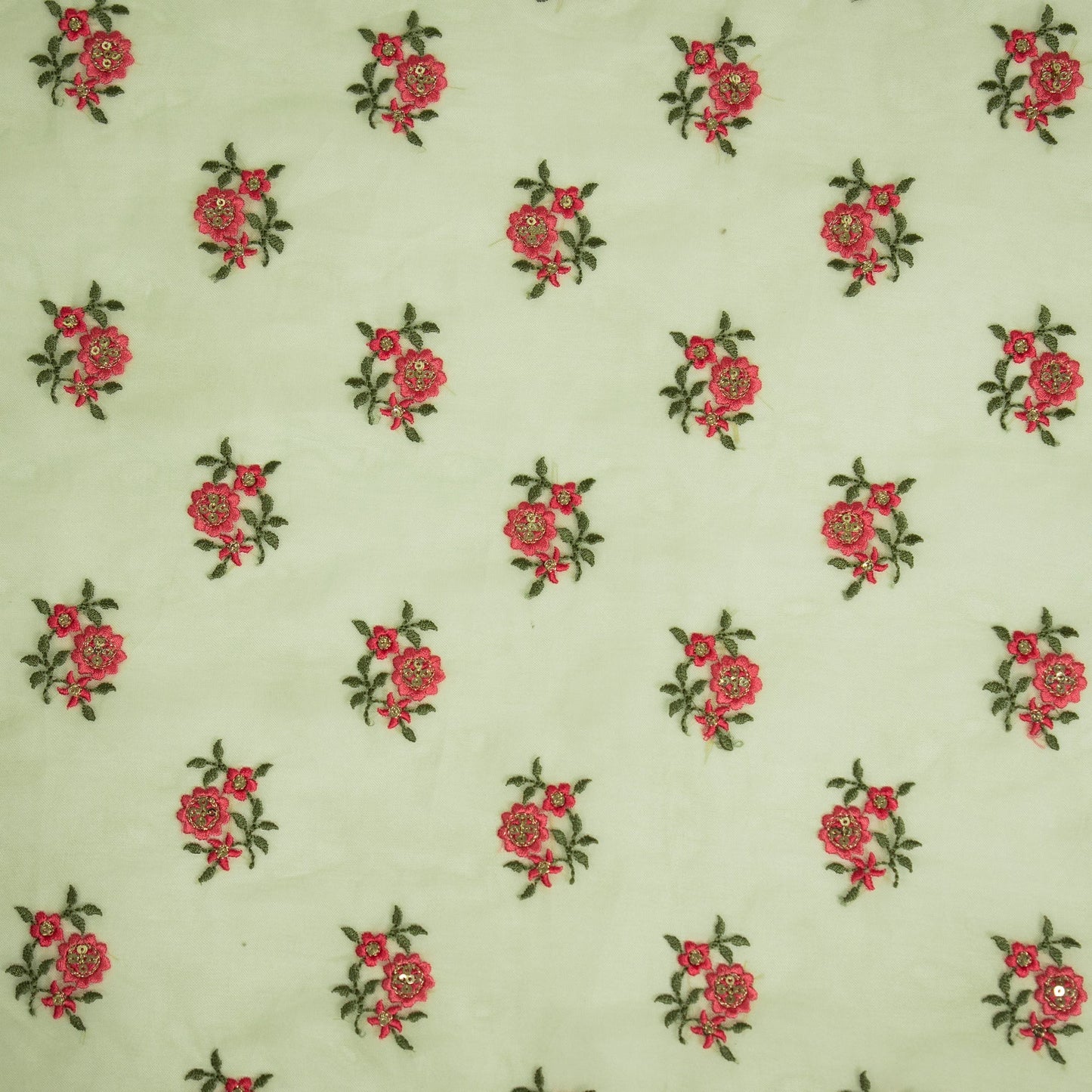 Wafiza Sea Green Viscose Organza Embroidered Fabric in Buti Pattern