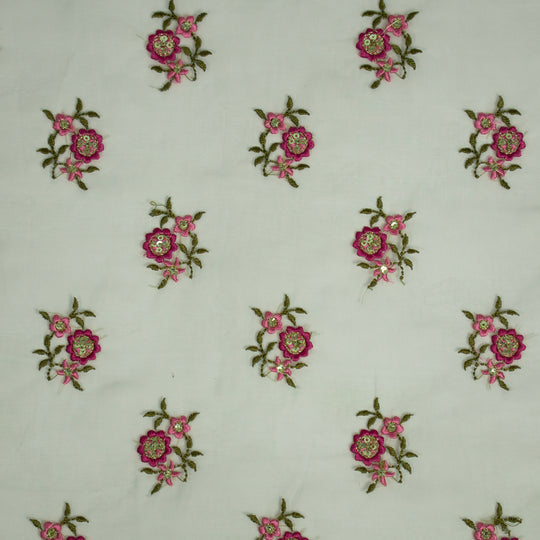 Wafiza Aqua Marine Viscose Organza Embroidered Fabric in Buti Pattern