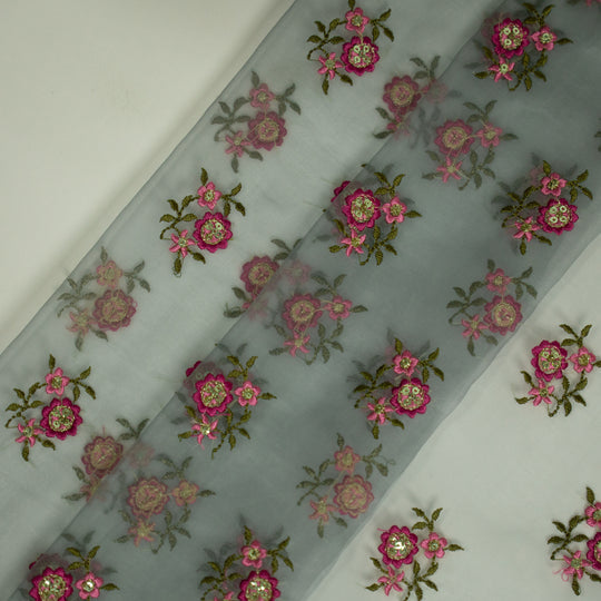 Wafiza Aqua Marine Viscose Organza Embroidered Fabric in Buti Pattern