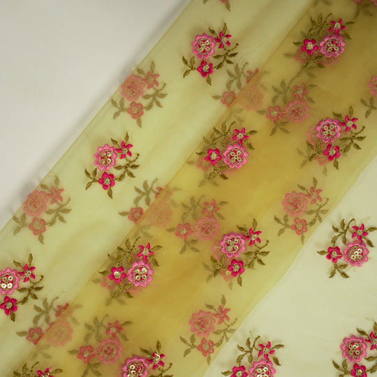 Wafiza Gold Viscose Organza Embroidered Fabric in Buti Pattern