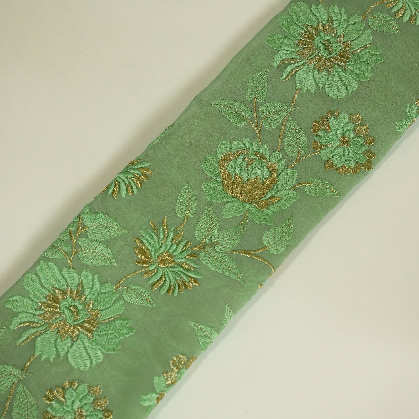 Kaasni Sea Green Viscose Georgette Embroidered Fabric in Jaal Pattern