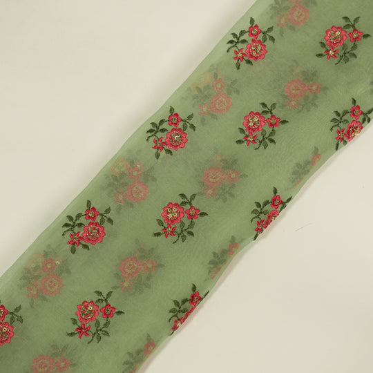 Wafiza Sea Green Viscose Organza Embroidered Fabric in Buti Pattern