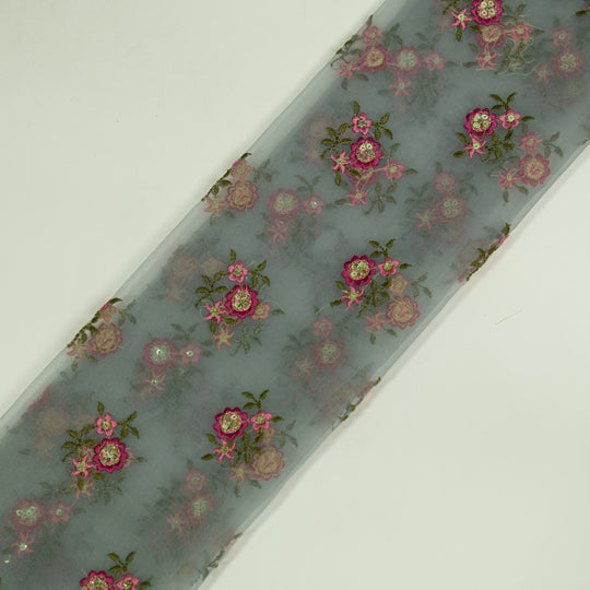 Wafiza Aqua Marine Viscose Organza Embroidered Fabric in Buti Pattern