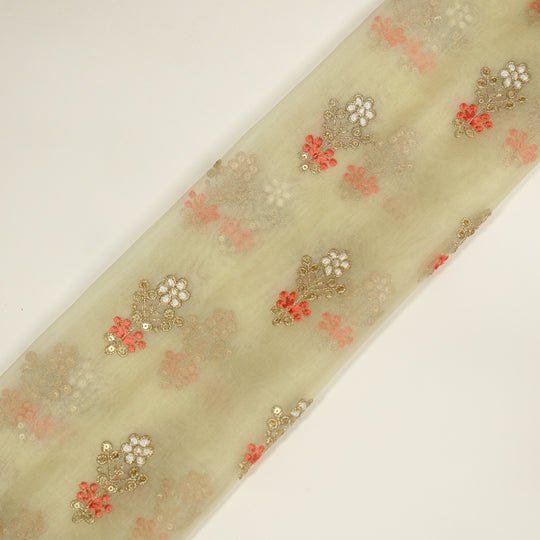 Sami Ivory Viscose Organza Embroidered Fabric in Buti Pattern