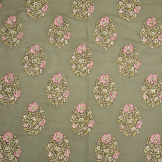 Haima Mouse Viscose Georgette Embroidered Fabric in Buta Pattern