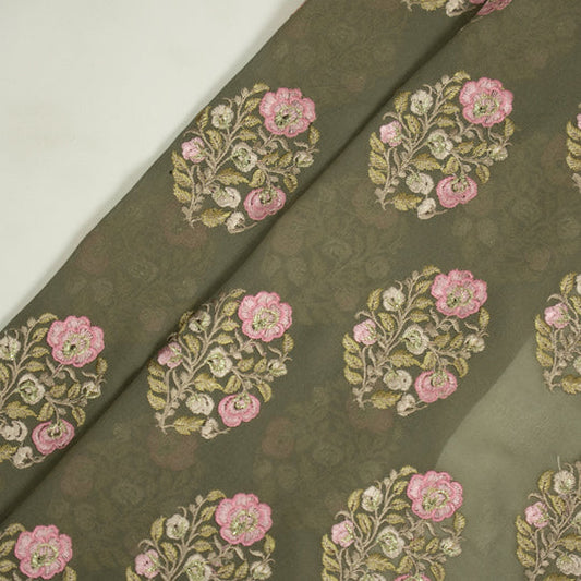 Haima Mouse Viscose Georgette Embroidered Fabric in Buta Pattern