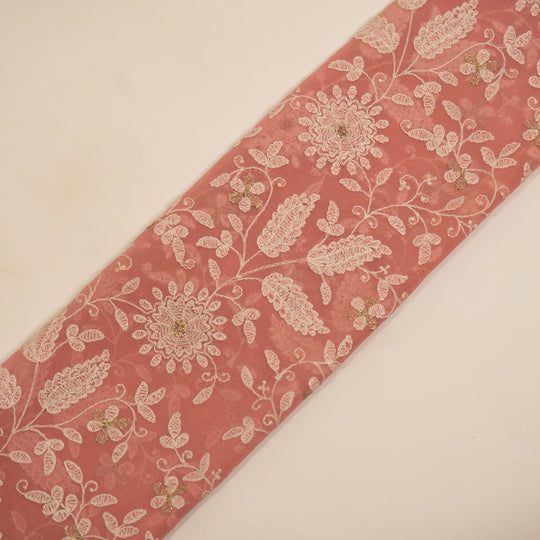 Muminah Rose Pink Viscose Georgette Embroidered Fabric in Jaal Pattern