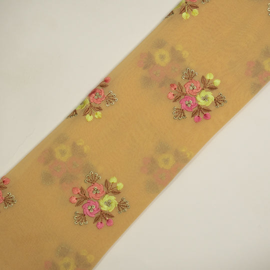 Dwiti Mango Viscose Georgette Embroidered Fabric in Buta Pattern