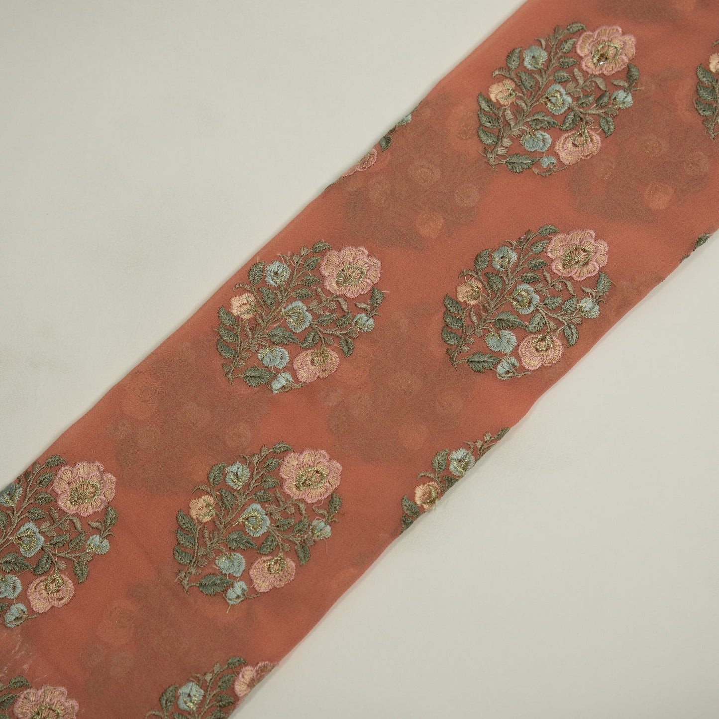 Haima Gajari Viscose Georgette Embroidered Fabric in Buta Pattern