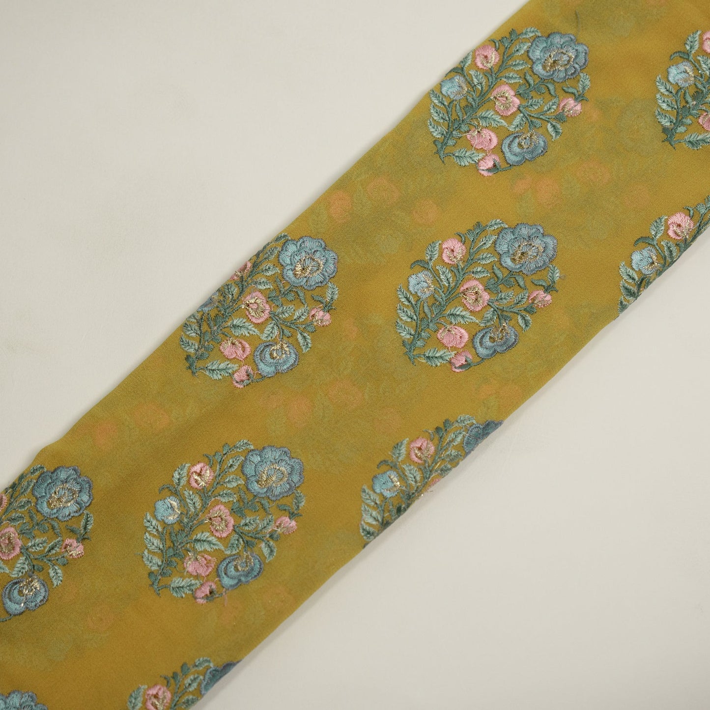 Haima Gold Viscose Georgette Embroidered Fabric in Buta Pattern