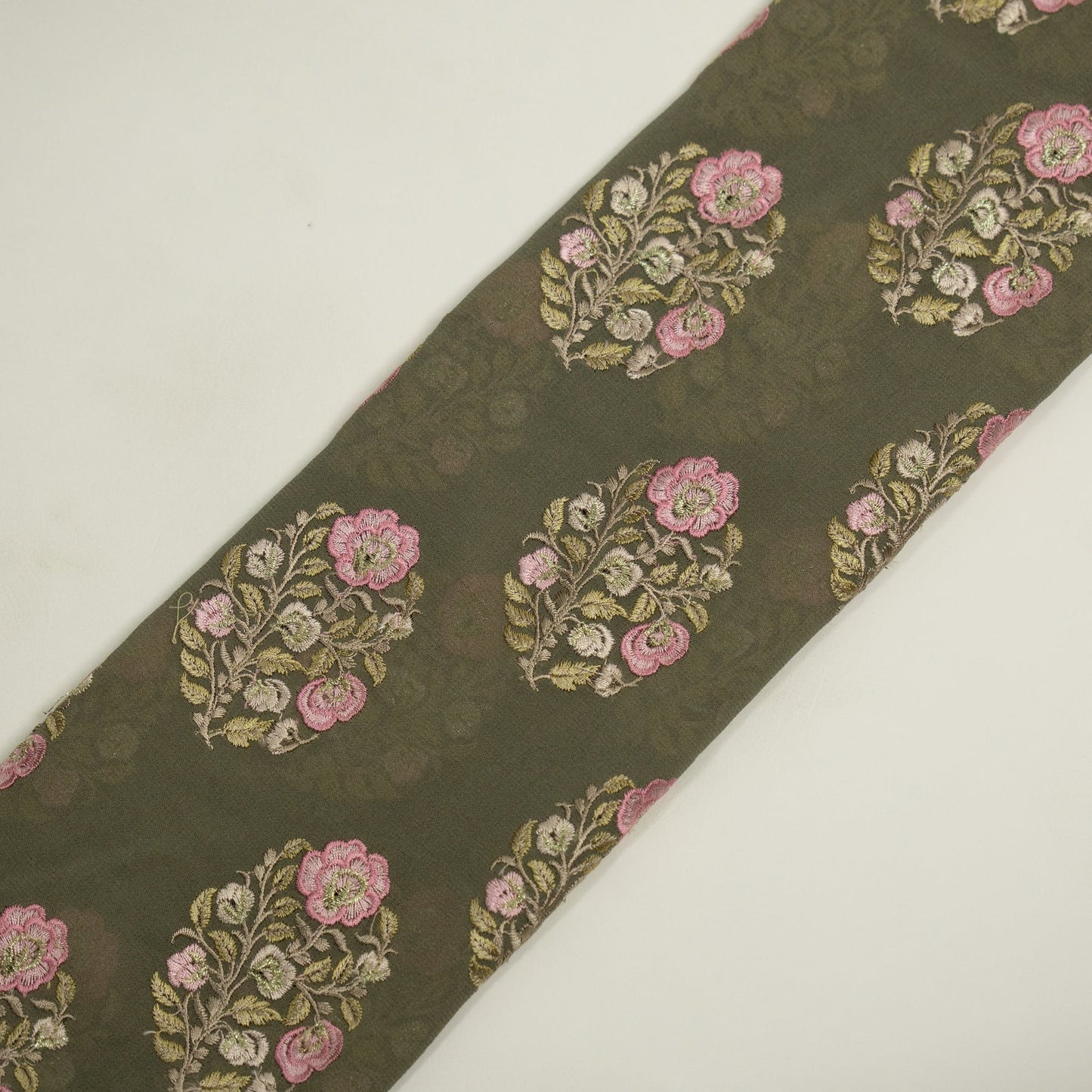 Haima Mouse Viscose Georgette Embroidered Fabric in Buta Pattern