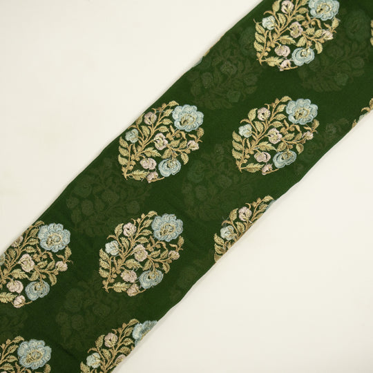 Haima Pine Green Viscose Georgette Embroidered Fabric in Buta Pattern