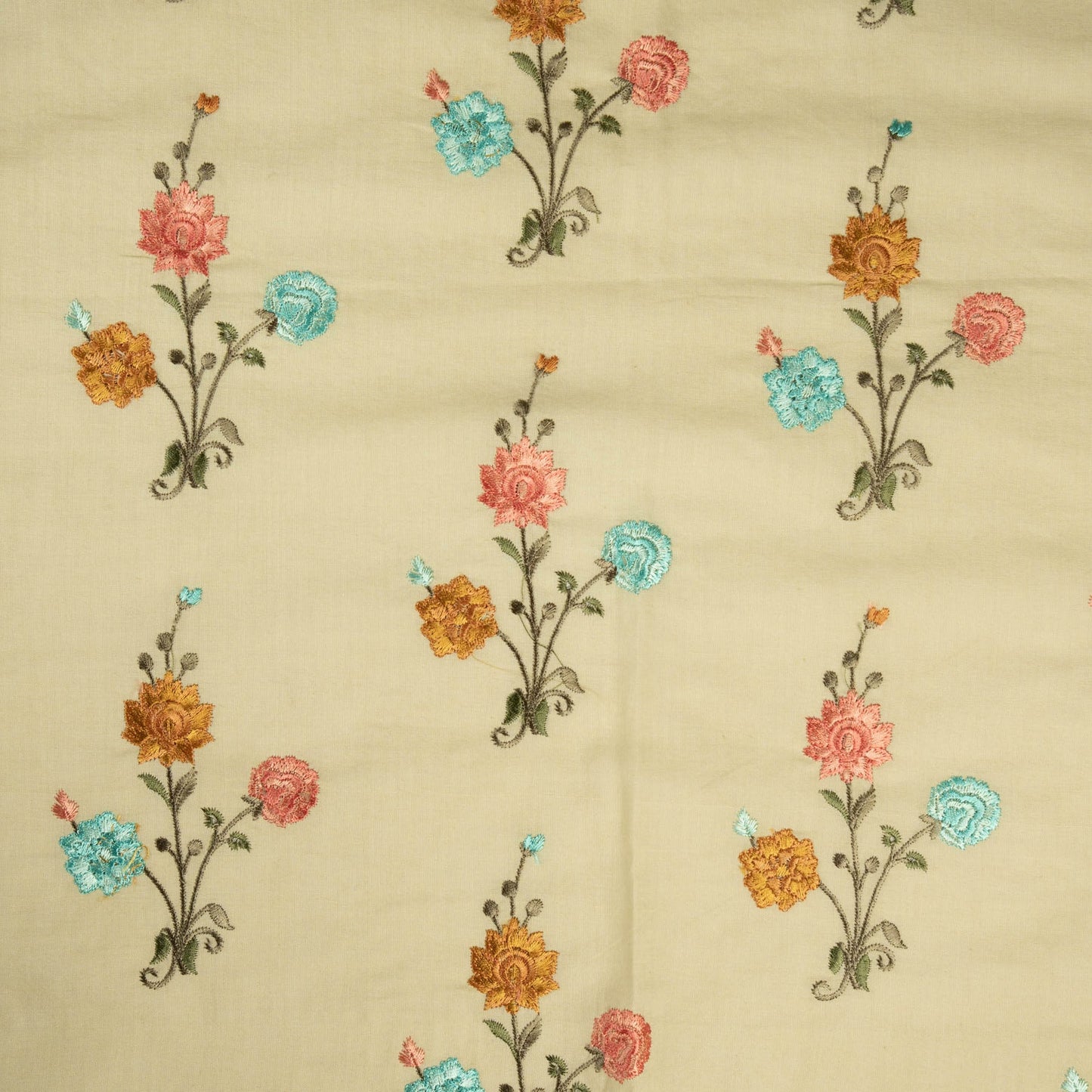 Hemangini Light Ecru Cotton Embroidered Fabric in Buta Pattern