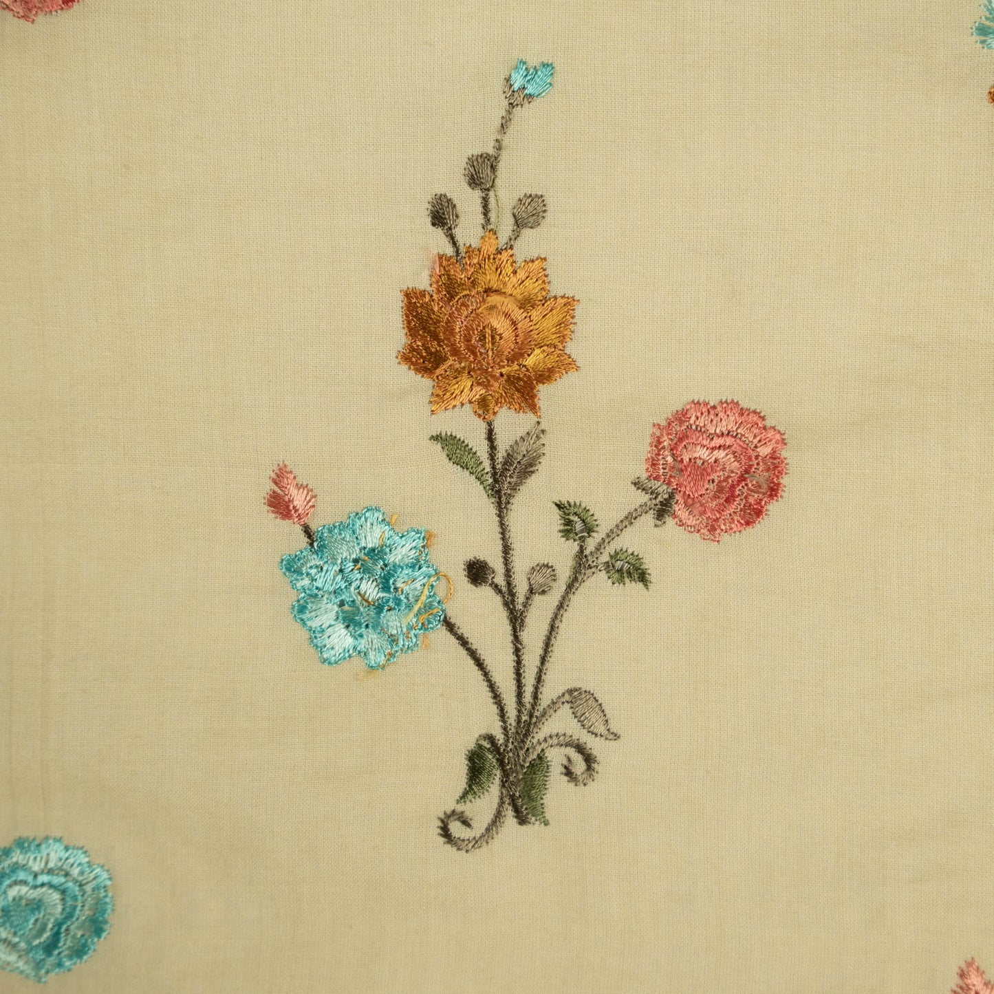 Hemangini Light Ecru Cotton Embroidered Fabric in Buta Pattern