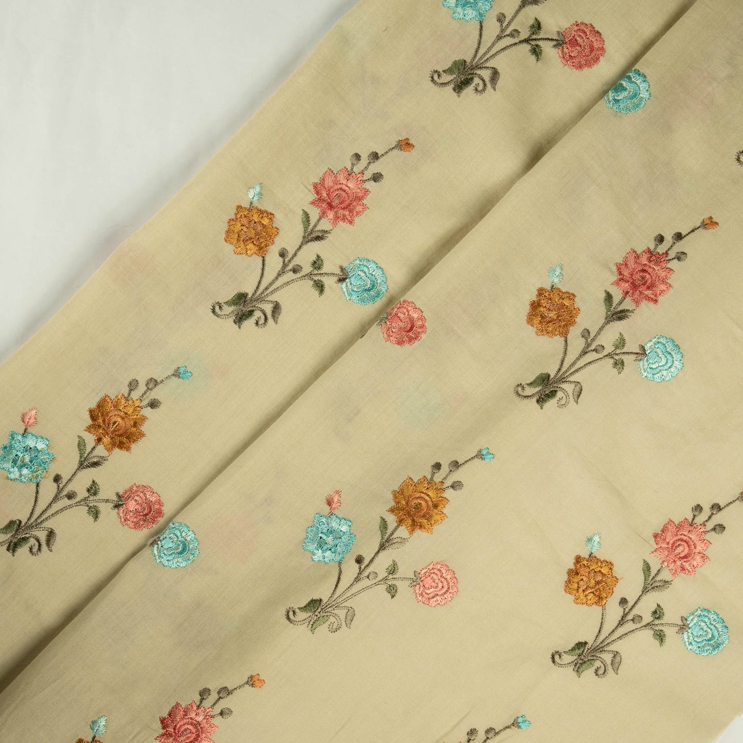 Hemangini Light Ecru Cotton Embroidered Fabric in Buta Pattern