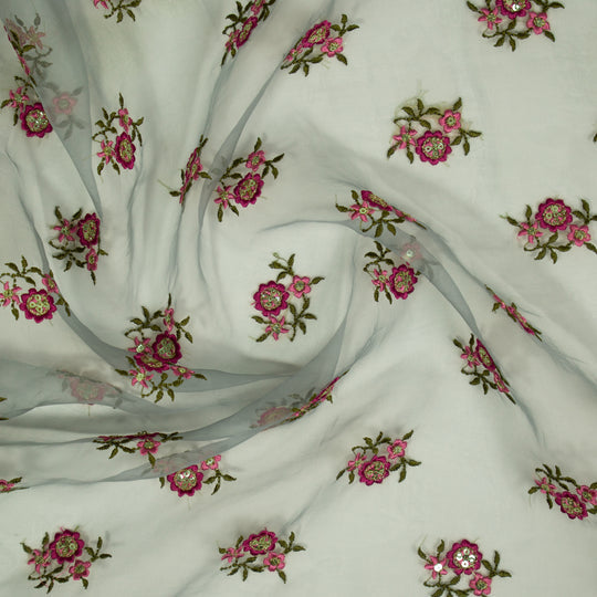 Wafiza Aqua Marine Viscose Organza Embroidered Fabric in Buti Pattern