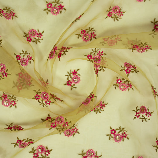 Wafiza Gold Viscose Organza Embroidered Fabric in Buti Pattern