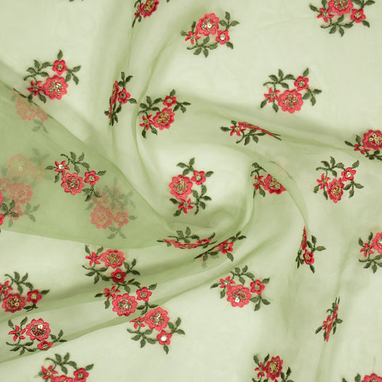 Wafiza Sea Green Viscose Organza Embroidered Fabric in Buti Pattern