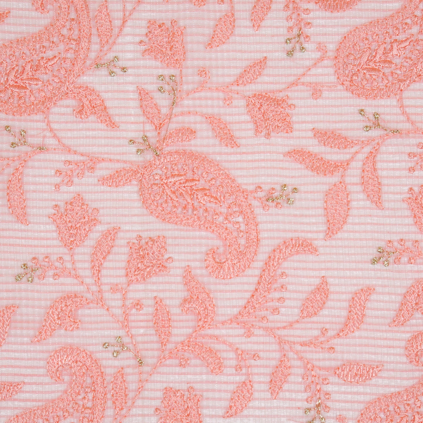 Rania Peach Semi Munga Kota Embroidered Fabric in Jaal Pattern