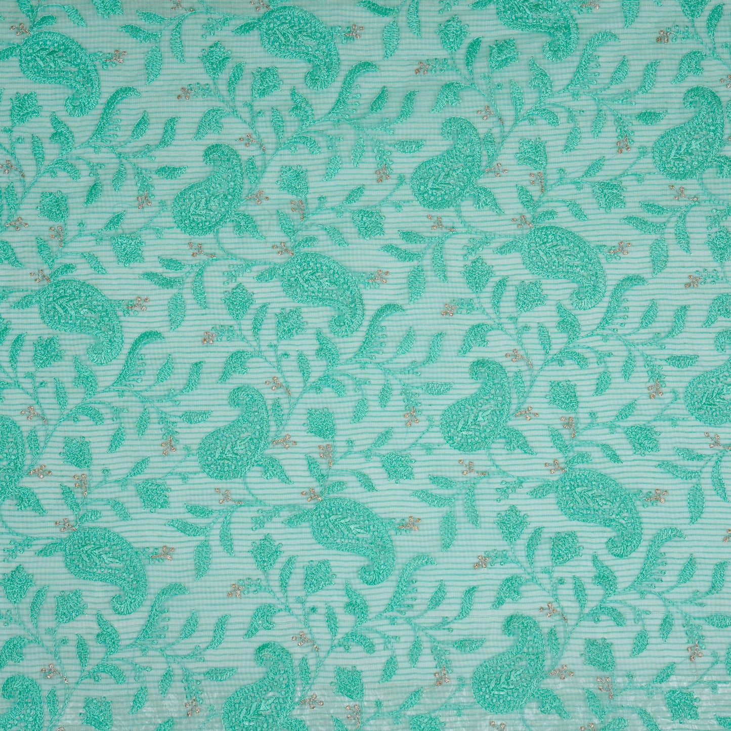Rania Aqua Green Semi Munga Kota Embroidered Fabric in Jaal Pattern